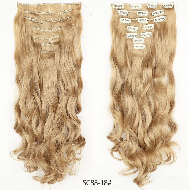 16 clips Extensions de cheveux synthétiques longs ondulés - Look - Home