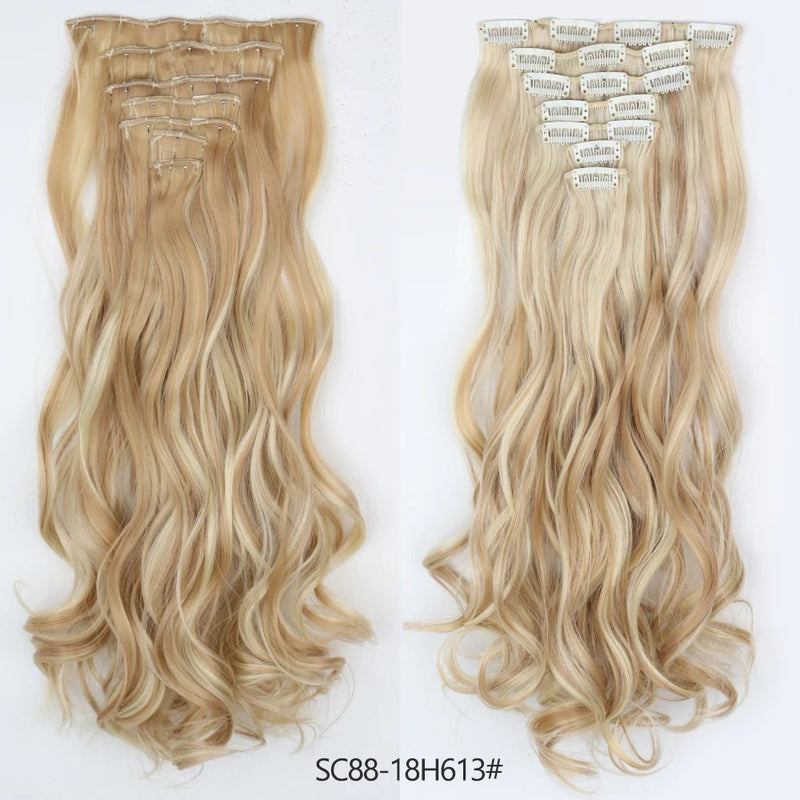 16 clips Extensions de cheveux synthétiques longs ondulés - Look - Home