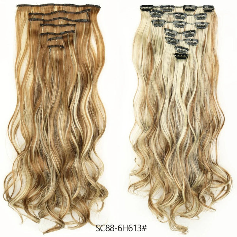 16 clips Extensions de cheveux synthétiques longs ondulés - Look - Home