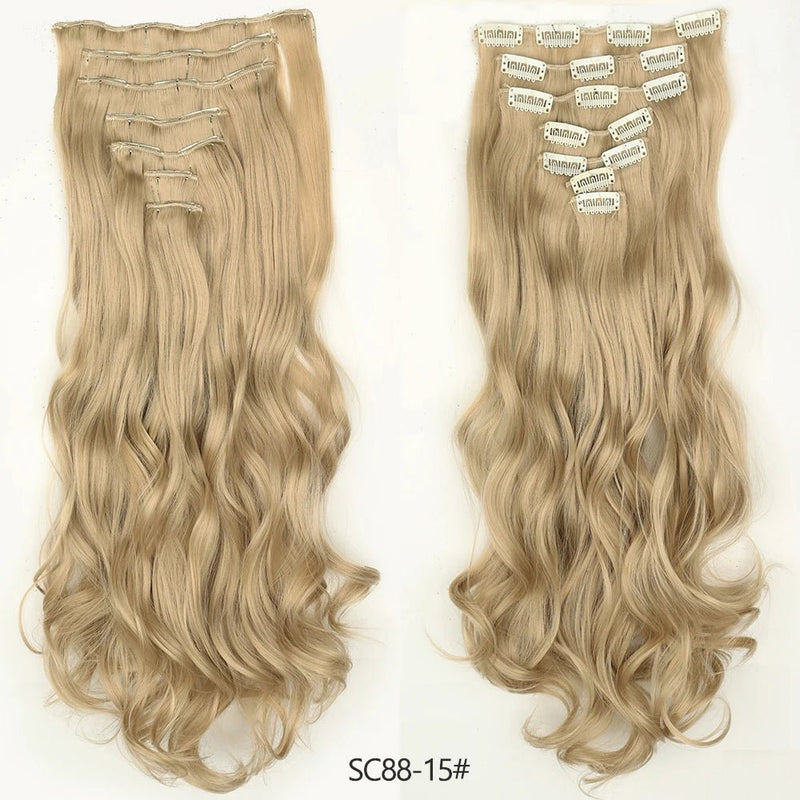 16 clips Extensions de cheveux synthétiques longs ondulés - Look - Home