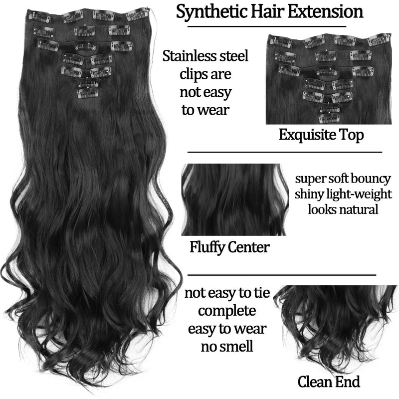 16 clips Extensions de cheveux synthétiques longs ondulés - Look - Home