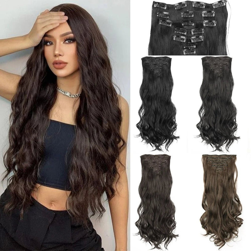 16 clips Extensions de cheveux synthétiques longs ondulés - Look - Home