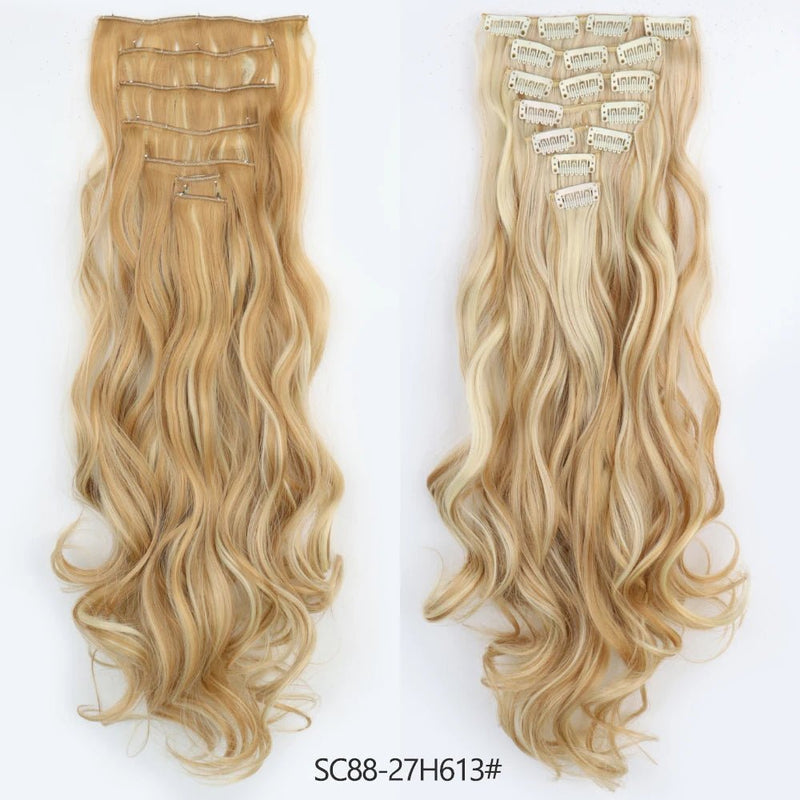 16 clips Extensions de cheveux synthétiques longs ondulés - Look - Home