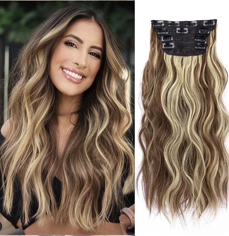 Lot de 4 extensions de cheveux synthétiques à clipser