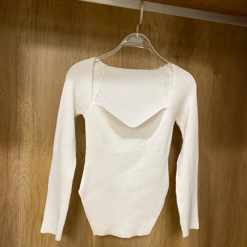 Pull à manches longues et col carré pour femme