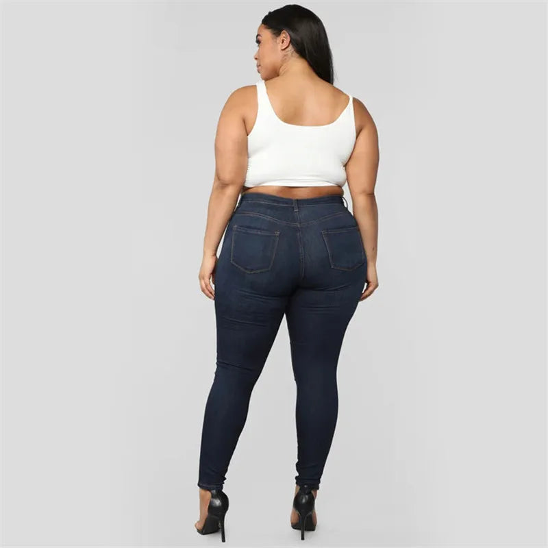 Jean skinny taille haute grande taille XL-5XL pour femme