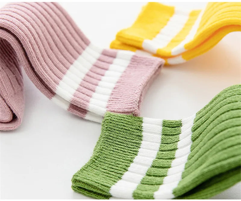 Chaussettes hautes pour enfants en coton respirant à rayures