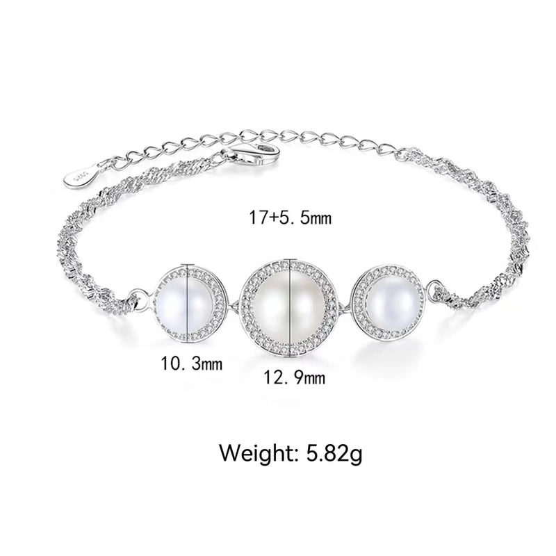 Bracelet tendance et élégant en perles d'eau douce naturelles et zircon super brillant en argent 925