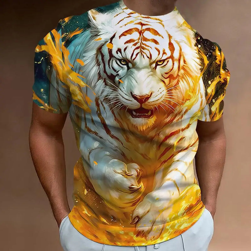 T-shirt à manches courtes pour homme avec imprimé tigre féroce