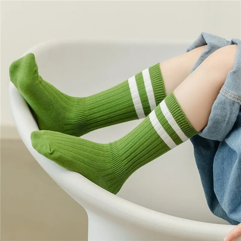 Chaussettes hautes pour enfants en coton respirant à rayures