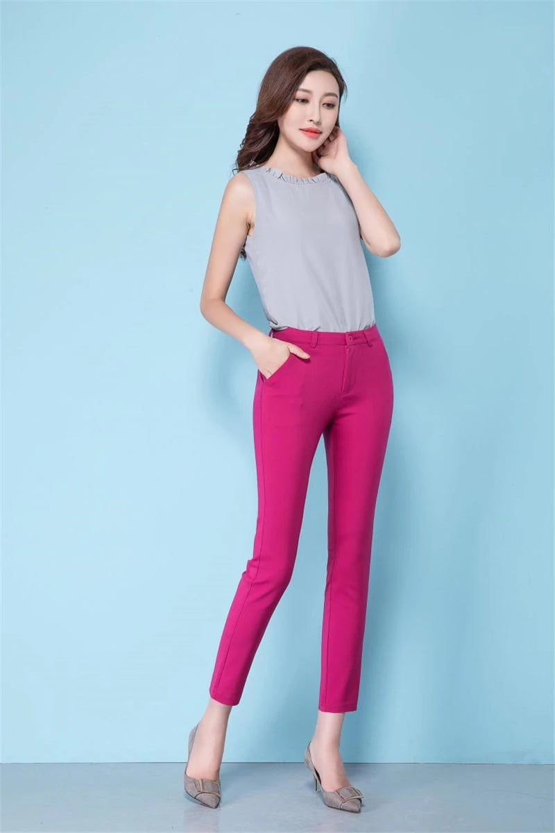 Pantalon crayon élastique taille haute slim