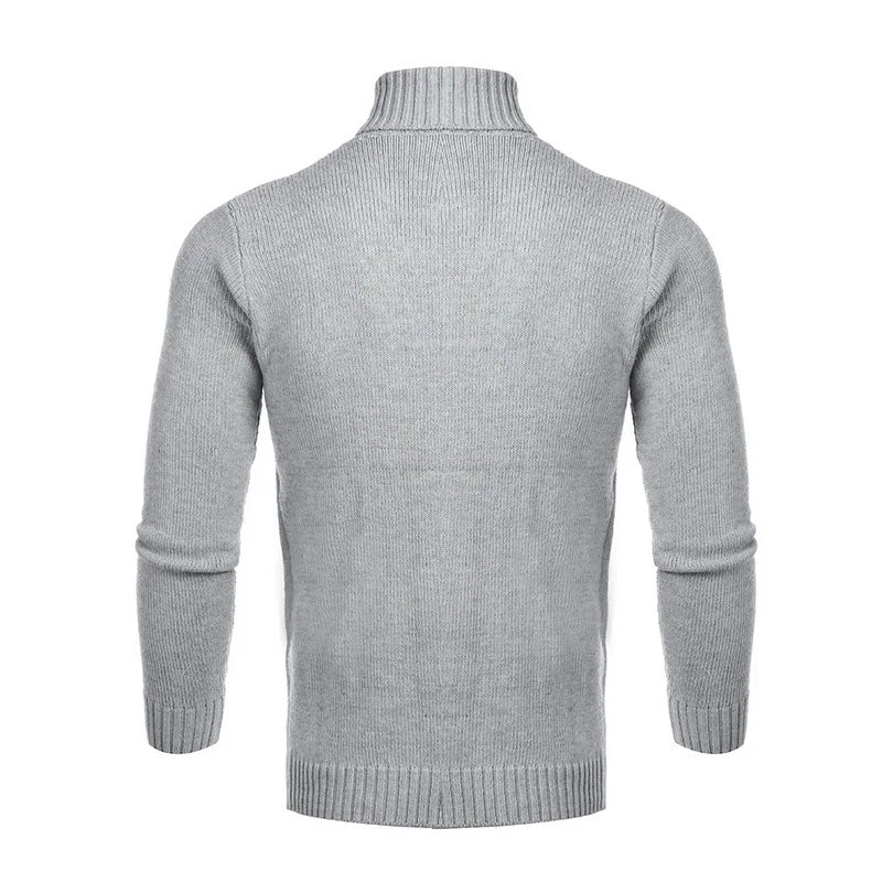 Pull chaud à manches longues et col roulé pour homme