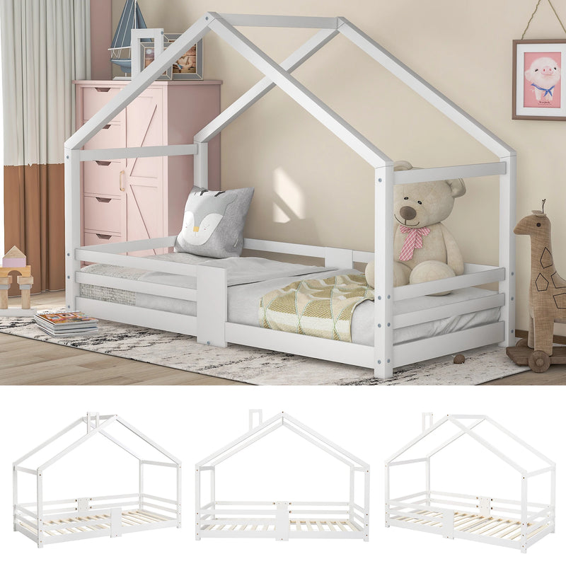 Lit cabane pour enfant 90 x 200 cm, sans matelas blanc