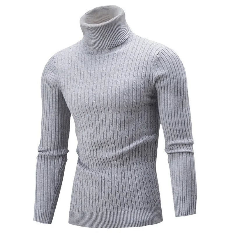 Pull chaud à manches longues et col roulé pour homme