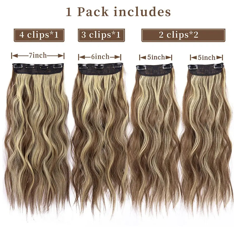 Lot de 4 extensions de cheveux synthétiques à clipser