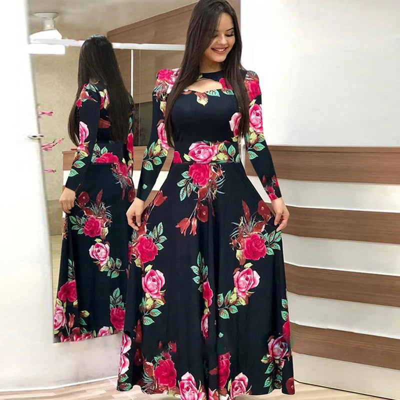 Robe d'hiver à imprimé floral pour femme