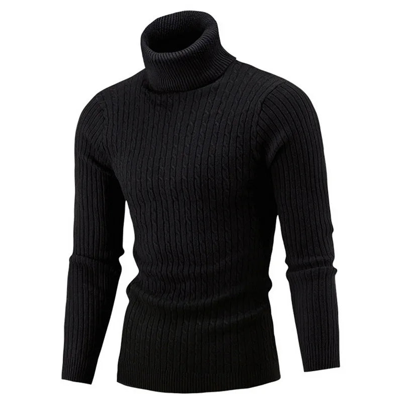 Pull chaud à manches longues et col roulé pour homme