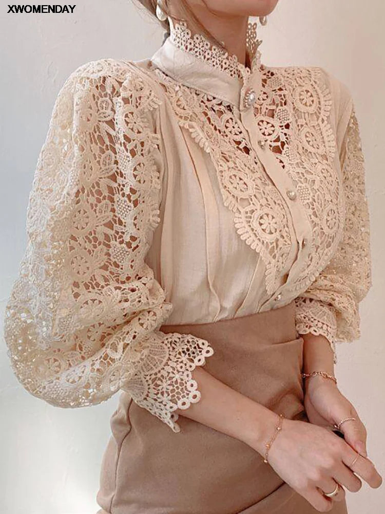 Blouse à col roulé en mousseline pour femme