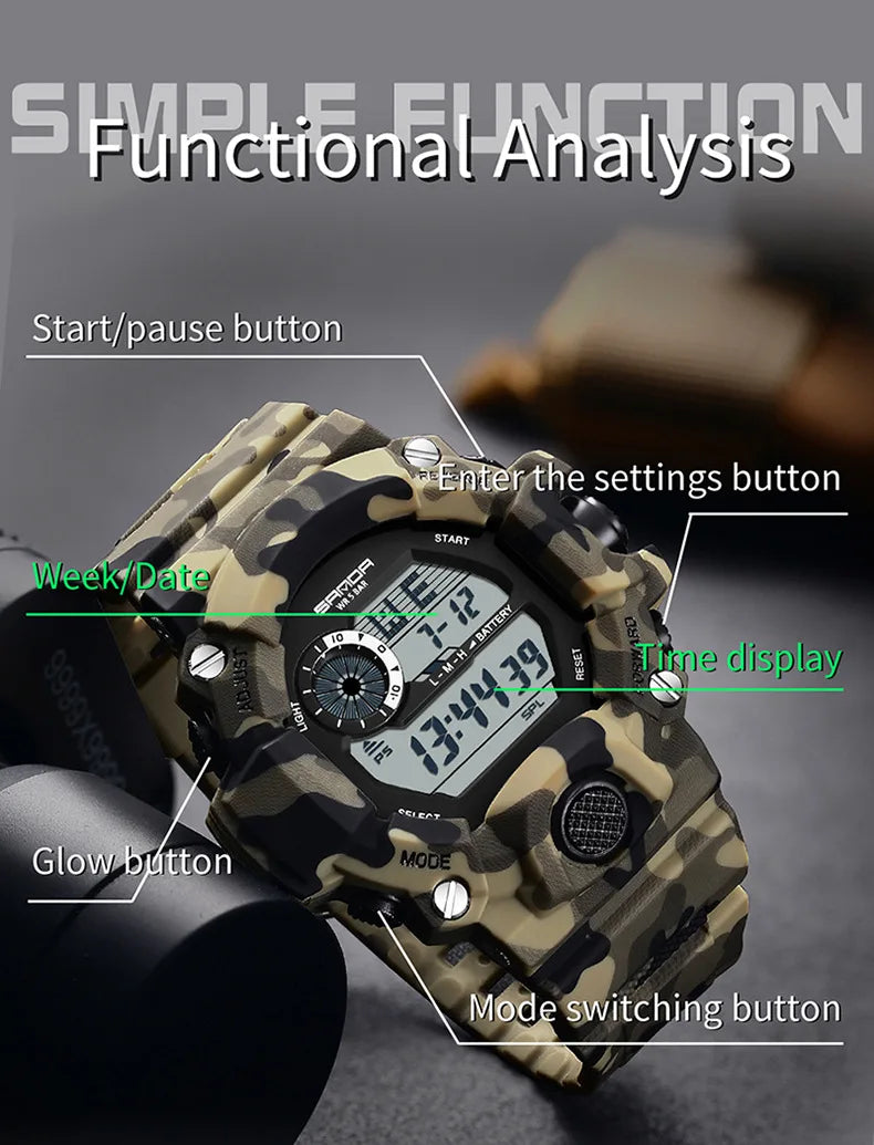 Montre électronique militaire camouflage étanche