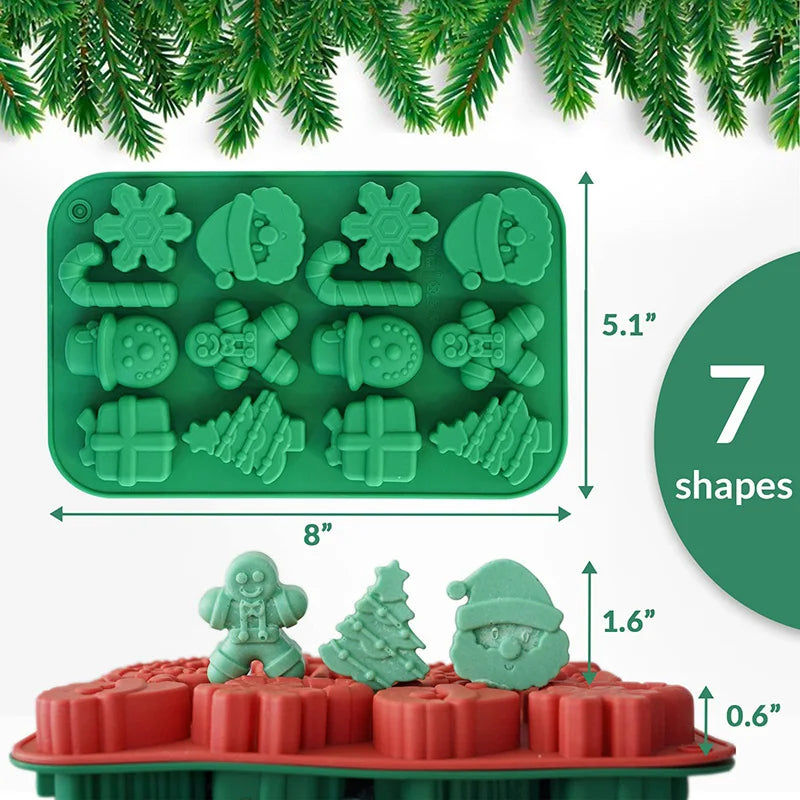 Moules à chocolat en silicone en forme de Flocon de neige, Bonhomme de neige, Arbre de Noël, Bonhomme en pain d'épice et Père Noël