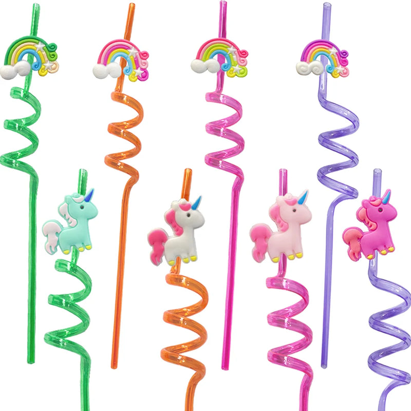 Lot de 8 pailles arc-en-ciel licorne