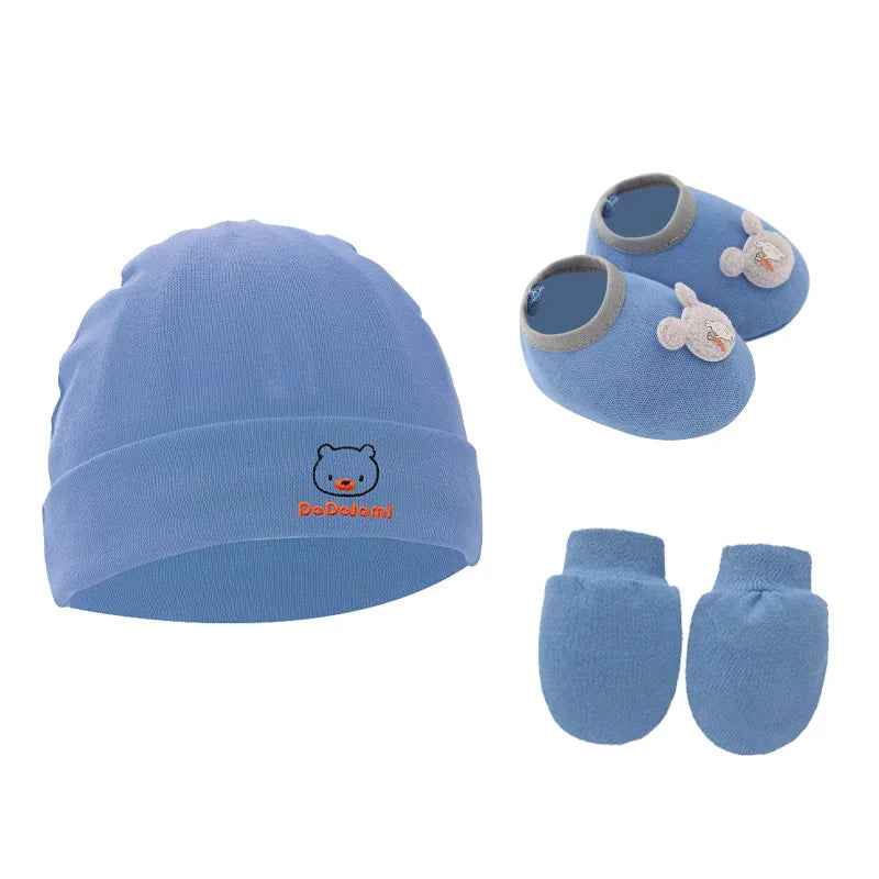 Lot de 3 bonnets en coton pour nouveau-né, gants, chaussettes