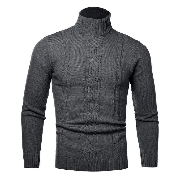 Pull chaud à manches longues et col roulé pour homme