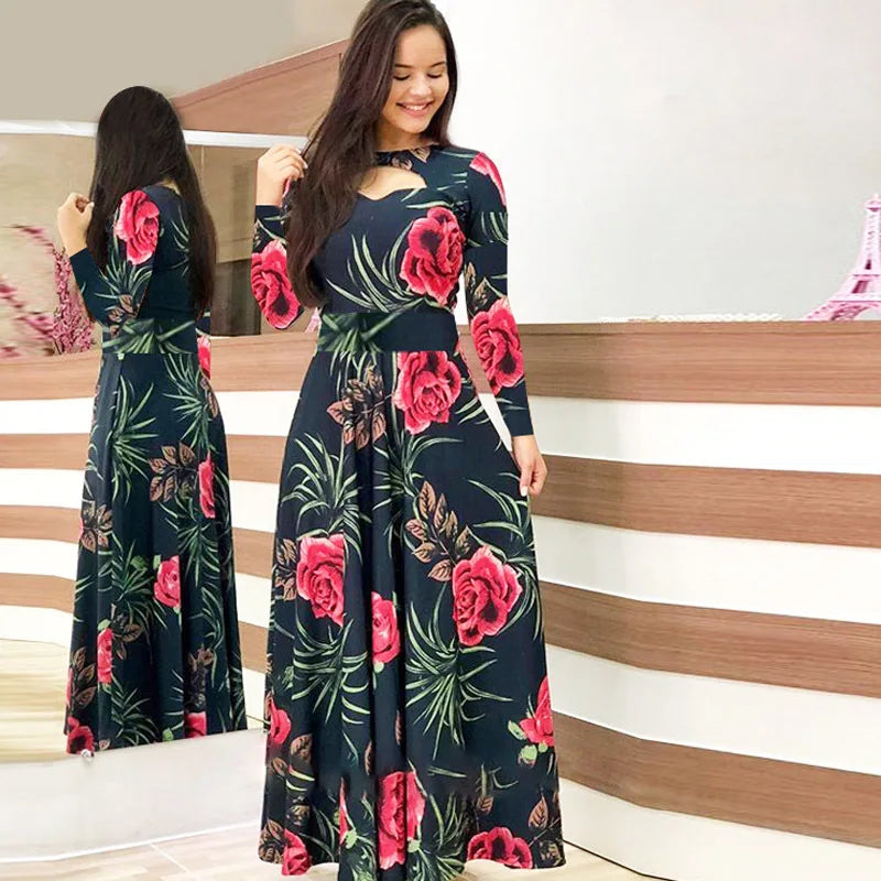 Robe d'hiver à imprimé floral pour femme