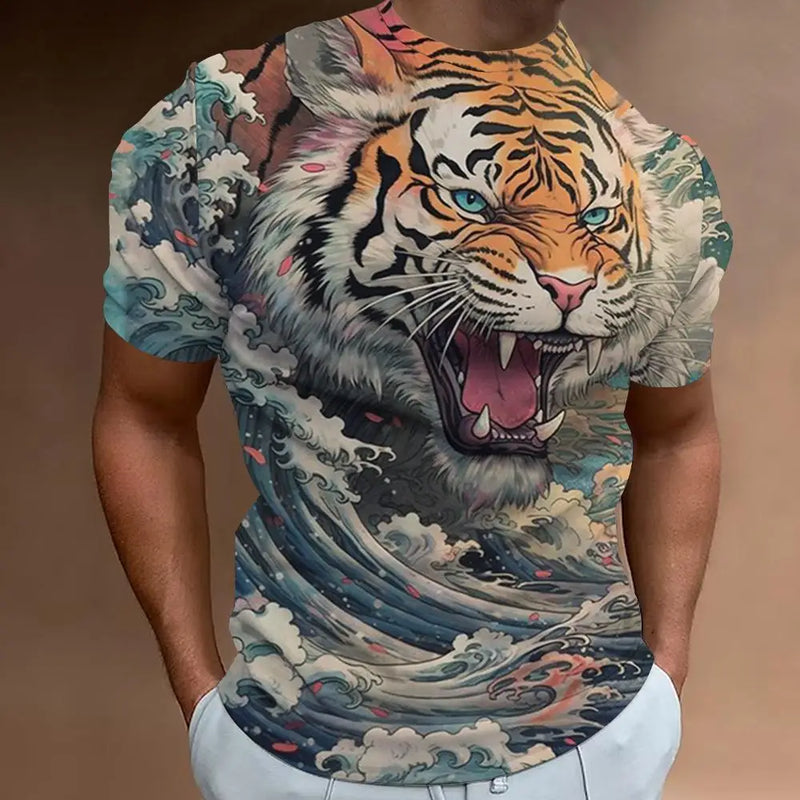 T-shirt à manches courtes pour homme avec imprimé tigre féroce