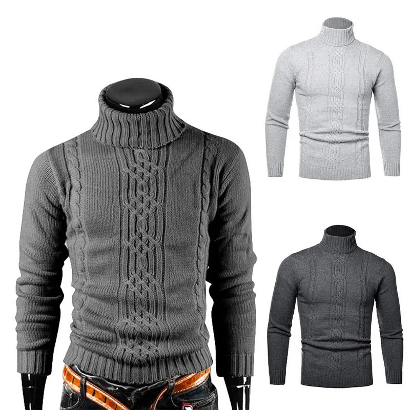 Pull chaud à manches longues et col roulé pour homme