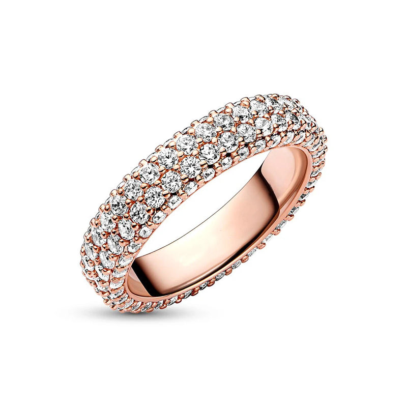 Bague Pandora en argent 925 et or rose avec pavé intemporel brillant