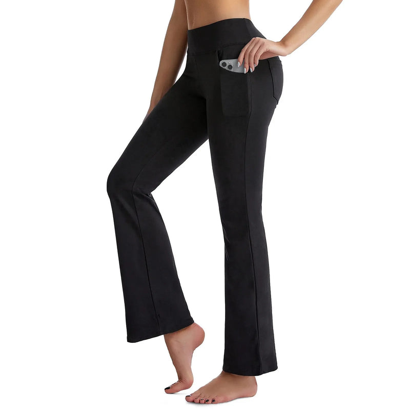 Pantalon évasé taille haute noir pour femme