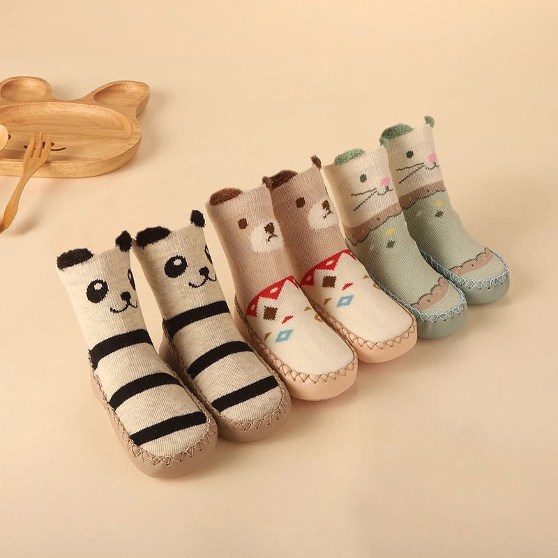 Chaussettes d'hiver pour bébé avec semelle antidérapante en caoutchouc