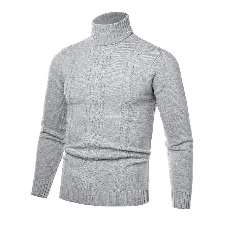 Pull chaud à manches longues et col roulé pour homme