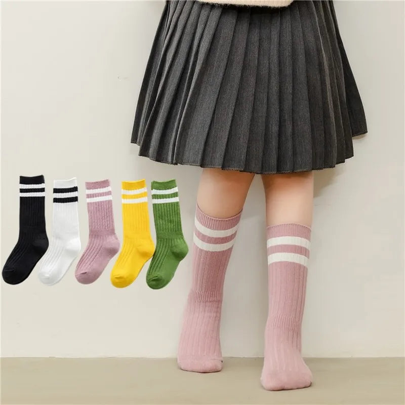 Chaussettes hautes pour enfants en coton respirant à rayures