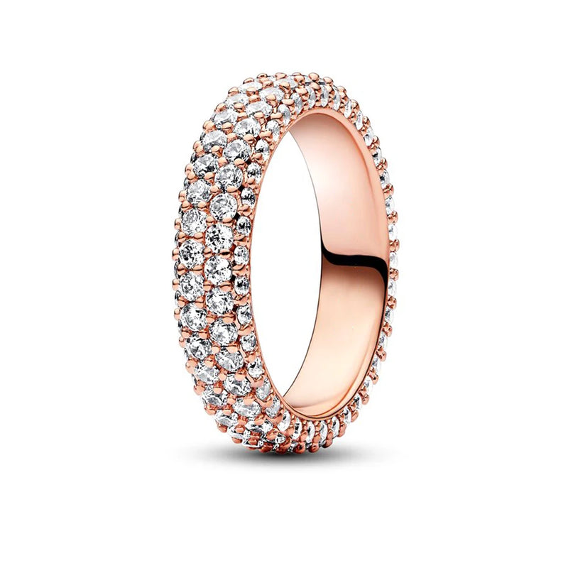 Bague Pandora en argent 925 et or rose avec pavé intemporel brillant