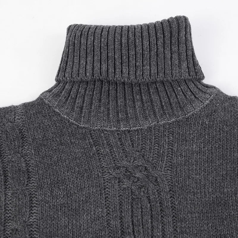 Pull chaud à manches longues et col roulé pour homme