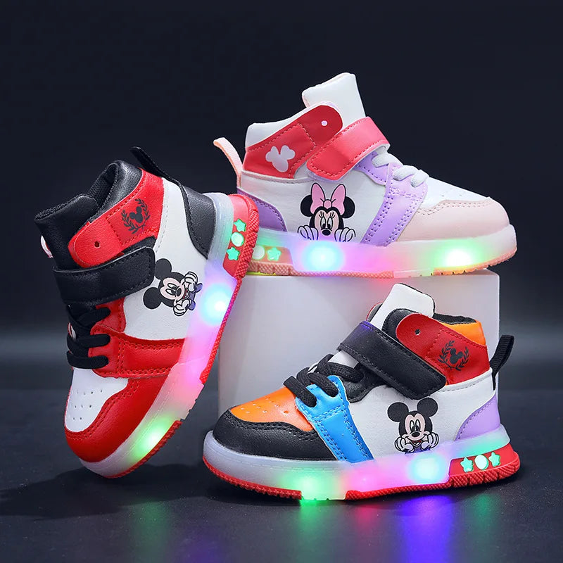 Chaussures Disney en cuir PU Mickey/Minnie Mouse LED