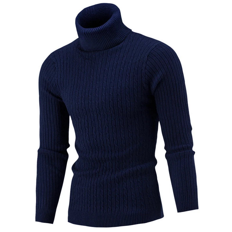 Pull chaud à manches longues et col roulé pour homme