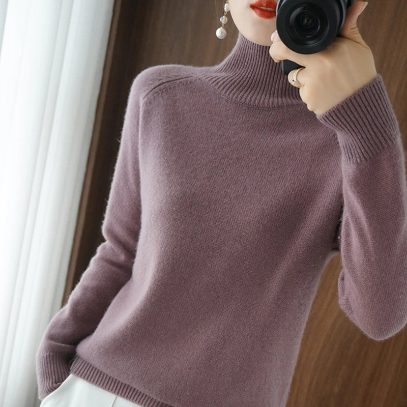 Pull chaud à col roulé pour femme