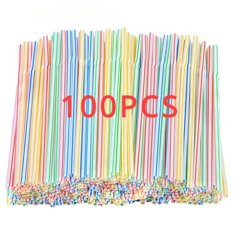 Lot de 100 pailles jetables pliables colorées/noires