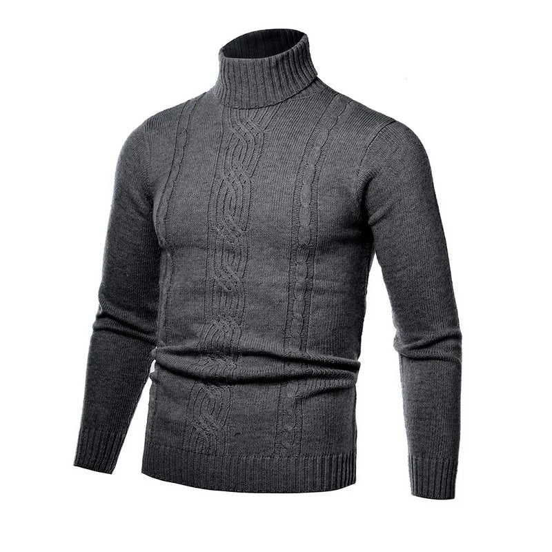 Pull chaud à manches longues et col roulé pour homme