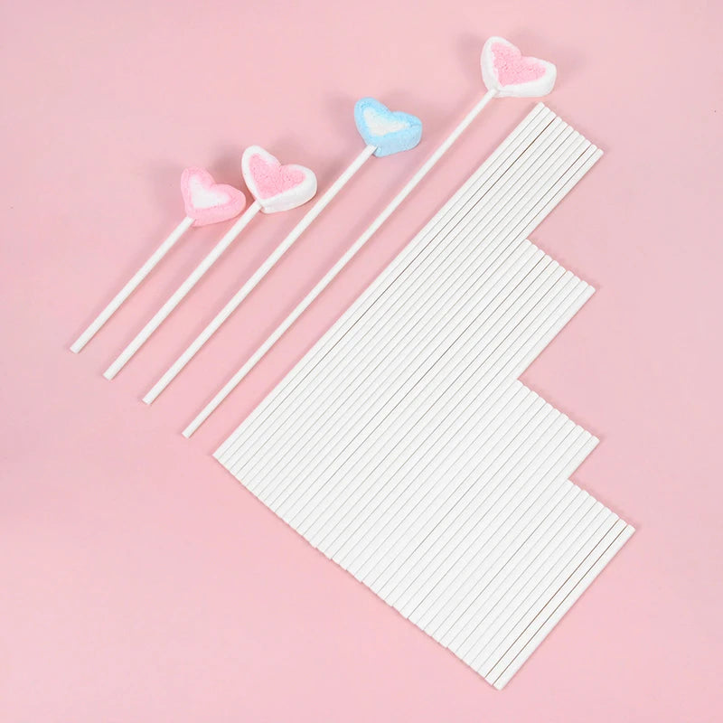 Lot de 100 bâtonnets de sucettes en papier blanc