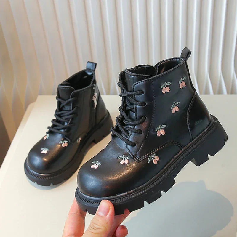 Bottines pour filles,  en cuir PU brodées