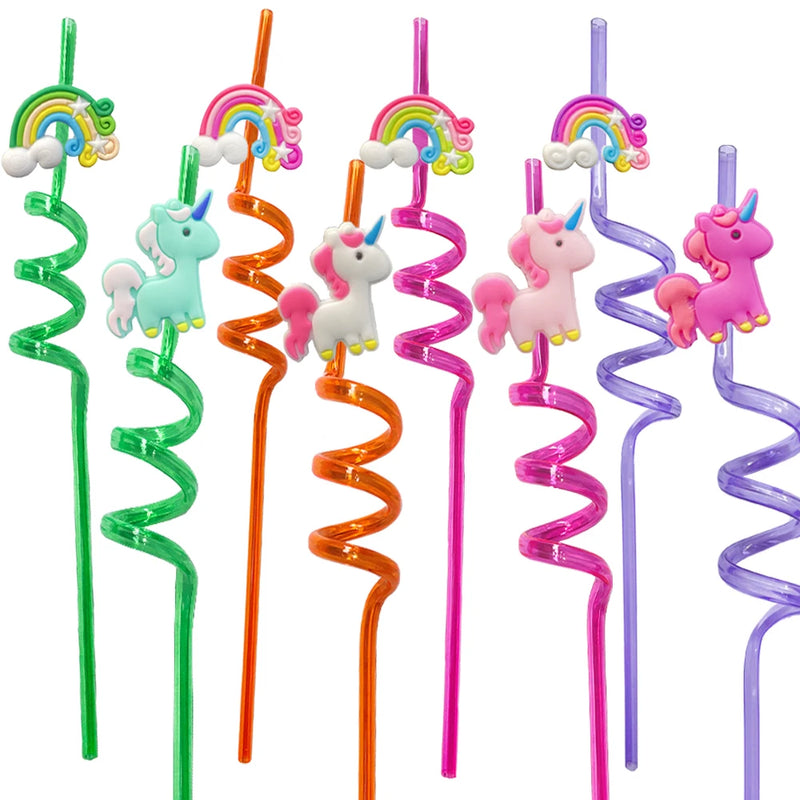 Lot de 8 pailles arc-en-ciel licorne