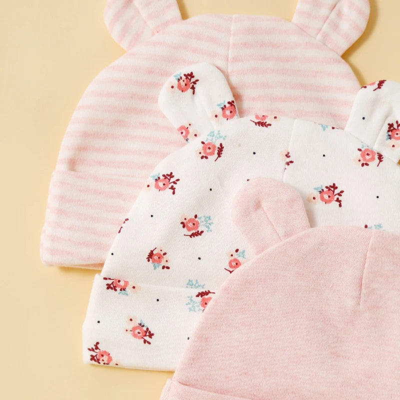 Bonnet pour bébé en trois pièces 100 % coton