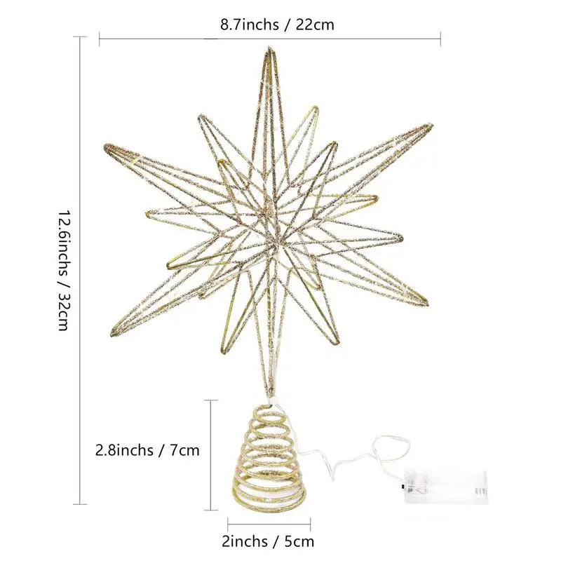 Etoile d'arbre de Noël à lumières LED créatives de 12,6 pouces