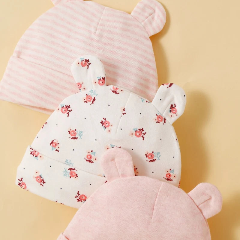 Bonnet pour bébé en trois pièces 100 % coton