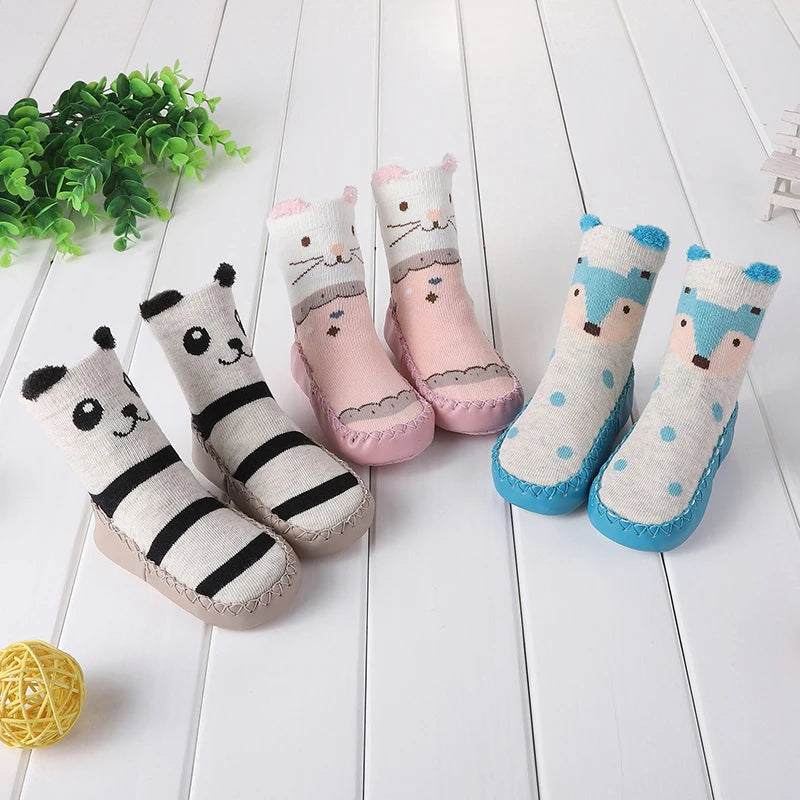 Chaussettes d'hiver pour bébé avec semelle antidérapante en caoutchouc