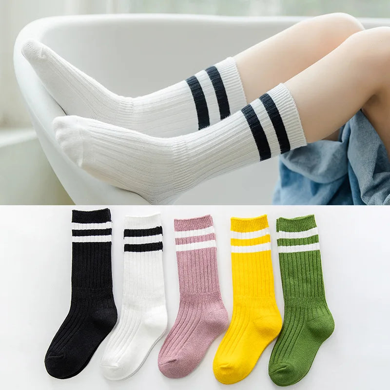 Chaussettes hautes pour enfants en coton respirant à rayures